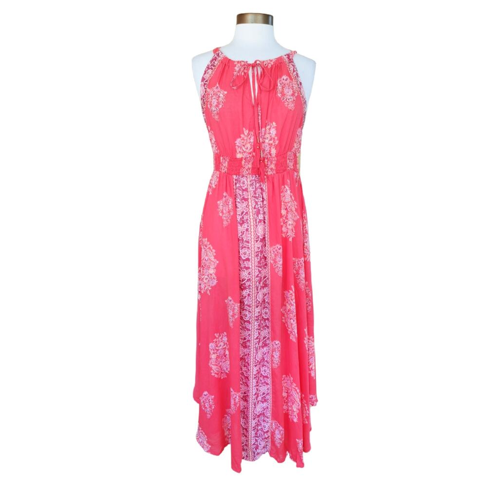 NEW Monsoon Beach Boho Floral Print Maxi Dress Red Pink Coral Flowy Sleeveless - Picture 2 of 12